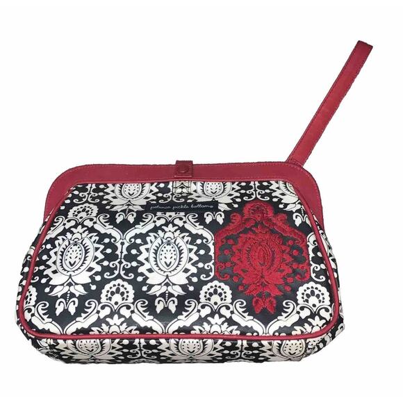 Petunia Pickle Bottom Red Black White Cross Town Clutch Diaper Bag Tapestry - Picture 1 of 14